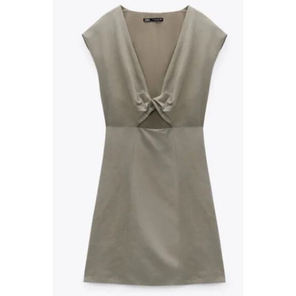 Zara army green twist front cutout mini dress size M chic baddie party bodycon - Picture 4 of 16